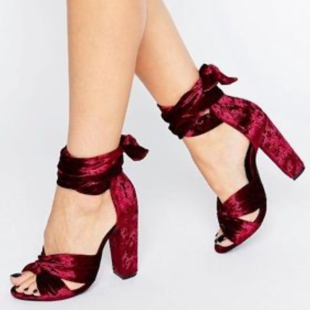 Missguided Burgundy Velvet Heels